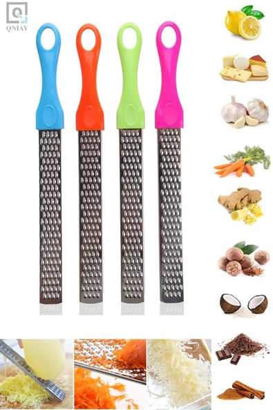 QNİAY Qnykitchen Renkli Saplı Limon Peynir Sarımsak Zencefil Vb. Uzun Rende (1adet)