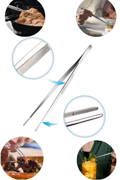 QNİAY Lüx Chef Pratik Cımbız Maşa Pişirme Cımbızı Çelik Maşa 30 Cm | Profesyonel Şef Sunum Cımbızı - Resim 6