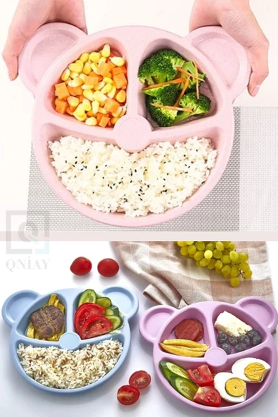 QNİAY Sevimli Ayıcık Şekilli Mama Ve Yemek Tabağı Çocuk Yemek Tabağı Figürlü Çocuk Tabağı - Pembe 20cm