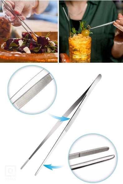 QNİAY Lüx Chef Pratik Cımbız Maşa Pişirme Cımbızı Çelik Maşa 30 Cm | Profesyonel Şef Sunum Cımbızı - Resim 2