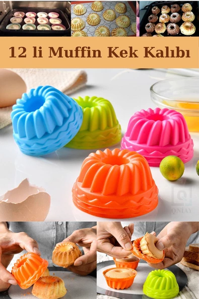 QNİAY Silikon Mini Kek Kalıbı 12 Parça Muffin Kek Kalıbı Pratik Kek Kalıbı