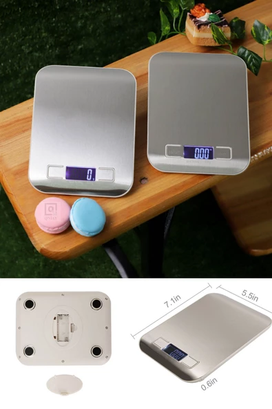 QNİAY Dijital Gıda Ölçeği Paslanmaz Çelik (1gr- 5 Kg )hassas Ölçek Lcd Ekran Diyet Ölçü Mutfak Terazisi - 2