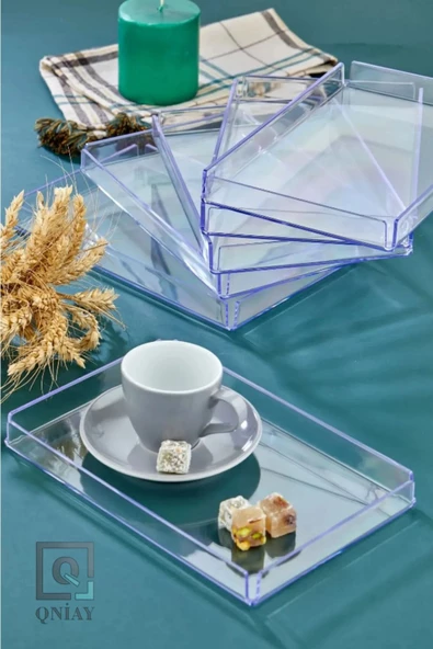 QNİAY Şeffaf Tepsi 14x22cm Kristal Sunum Tepsisi (1 ADET) Kahve Sunum Dekoratif Özel Seri Tepsi Pleksi - 4