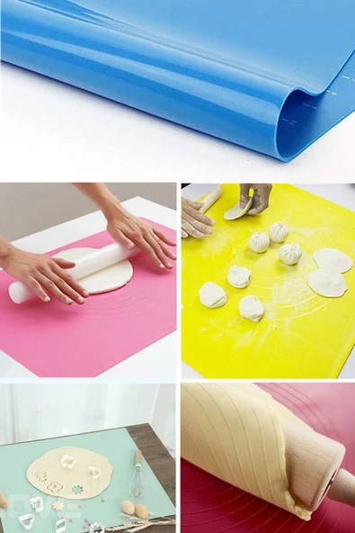 QNİAY Silikon Ölçekli Hamur Açma Matı Baklava Börek Ekmek Mantı Makarna Hamuru Yoğurma Matı - Resim 3