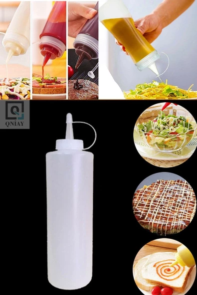 QNİAY Chef Hazırlık Şişesi (1 Adet) Kapaklı Salata Sosu Zeytinyağı Ketçap Mayonez Sıkma Sosluk 400 Ml - 2