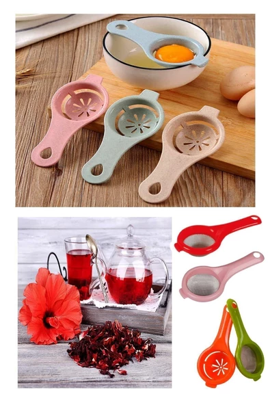 QNİAY Pratik 2'li Set Çay Süzgeci Ve Yumurta Akı Ayırıcısı Süzgeç Ayırıcı Aparat - 3