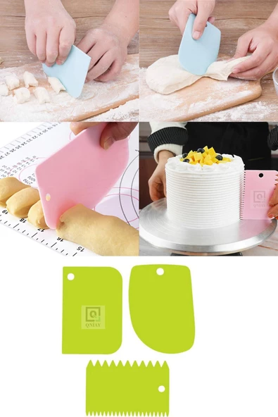 QNİAY 3lü Set Hamur Kesme Ve Kazıma Aparatı Hamur Pasta Börek Kek Çörek Şekillendirici Kesici Kazıyıcı Set - Resim 3