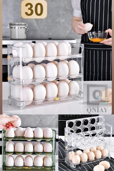 QNİAY 3 Katlı Raf Yumurta Saklama Kutusu Buzdolabı Yan Kapı Organizer Buz Dolabı Için Yumurta Rafı - Resim 2