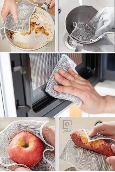 QNİAY Çok Fonksiyonlu Çizilmez Tel Bulaşık Bezi 3 Adet Çelik Tel Bulaşık Havlusu Tel Bulaşık Bezi - Resim 2