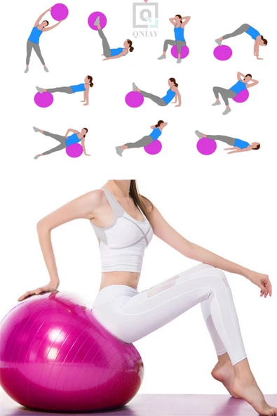 QNİAY Pilates Topu Fitness Egzersiz Kondisyon Rehabilitasyon Pilates Plates Topu(55 Cm) - Resim 2