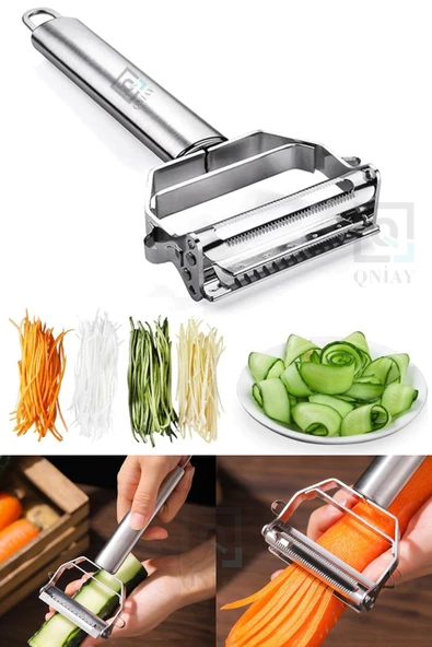 QNİAY Multi Pratik Paslanmaz Çelik Turbo Jülyen Meyve Sebze Soyucu Kesici Doğrayıcı - Resim 4