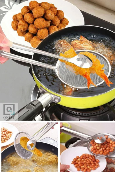 QNİAY Süzgeçli Kızartma Ve Haşlama Maşası Çelik Kevgir (1adet) - Resim 2