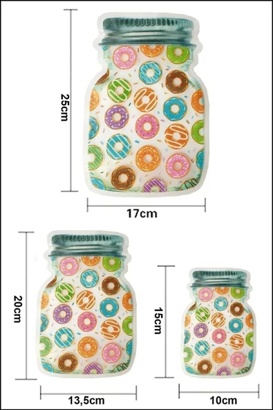 QNİAY 3 Boy Kavanoz Görünümlü Donutlu Kilitli Saklama Kabı 150ml 500ml  620ml - 3