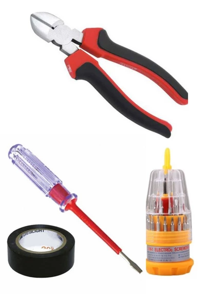 QNİAY Yan Keski Mini Tornavida Seti Kontrol Kalemi Elektrik izolasyon Bandı (4lü Set)