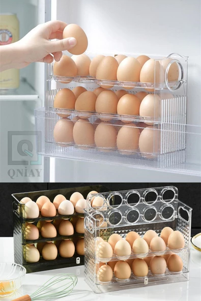 QNİAY 3 Katlı Raf Yumurta Saklama Kutusu Buzdolabı Yan Kapı Organizer Buz Dolabı Için Yumurta Rafı - Resim 3
