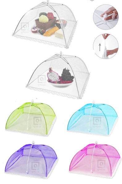 QNİAY Gıda Koruyucu Tül Kare Şemsiye Pratik Açılır Kapanır Kamp Gıda Koruyucu Cibinlik - Resim 5