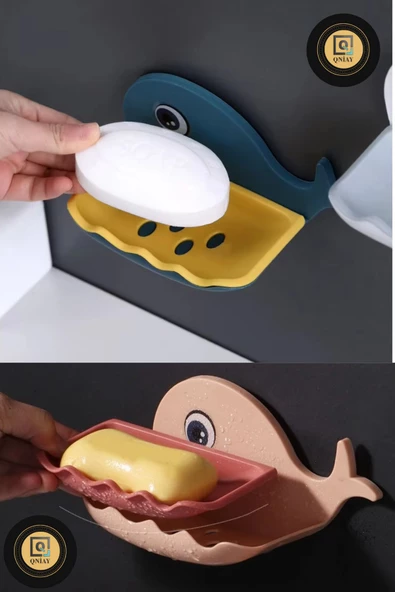 QNİAY Balina Şekli Sabunluk Kutusu Banyo Duş Sünger Saklama Kabı (1adet) Pratik Montaj Sabun Aksesuarları - Resim 3