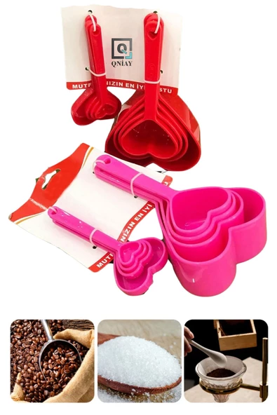 QNİAY 8'li Kalp Ölçü Kaşığı  Baharat Kaşığı Çay Kahve Şeker Un Baharatlık Ölçü Kaşığı Seti - 7