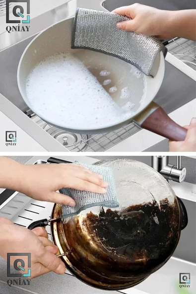 QNİAY Çok Fonksiyonlu Çizilmez Tel Bulaşık Bezi 3 Adet Çelik Tel Bulaşık Havlusu Tel Bulaşık Bezi - Resim 3