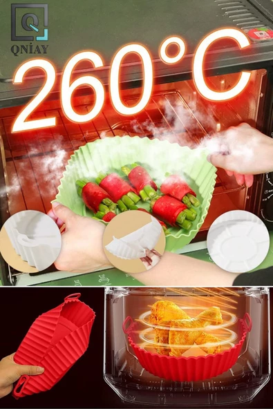 QNİAY Airfryer Kalıbı Yağsız Kızartma Sıcak Hava Fritöz Silikon Sepet Mat Yapışmaz Pişirme Fırın Matı - Resim 3