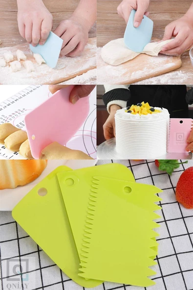 QNİAY 3lü Set Hamur Kesme Ve Kazıma Aparatı Hamur Pasta Börek Kek Çörek Şekillendirici Kesici Kazıyıcı Set - Resim 7