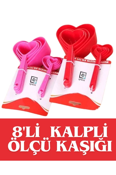 QNİAY 8'li Kalp Ölçü Kaşığı  Baharat Kaşığı Çay Kahve Şeker Un Baharatlık Ölçü Kaşığı Seti