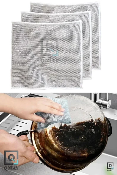 QNİAY Çok Fonksiyonlu Çizilmez Tel Bulaşık Bezi 3 Adet Çelik Tel Bulaşık Havlusu Tel Bulaşık Bezi - Resim 7