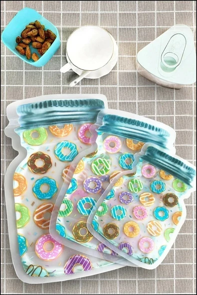 QNİAY 3 Boy Kavanoz Görünümlü Donutlu Kilitli Saklama Kabı 150ml 500ml  620ml - 2