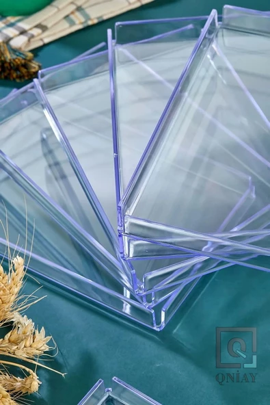 QNİAY Şeffaf Tepsi 14x22cm Kristal Sunum Tepsisi (1 ADET) Kahve Sunum Dekoratif Özel Seri Tepsi Pleksi - 3
