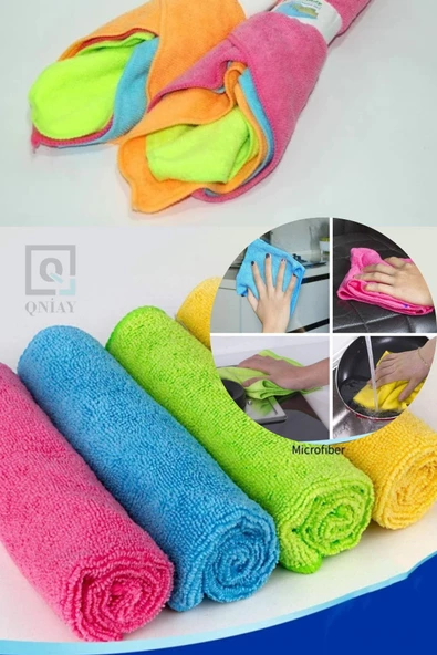 QNİAY Süper Emici 30x30cm Mikrofiber Kurulama Ve Temizleme Bezi (4adet) Kamp Piknik Temizlik Bez