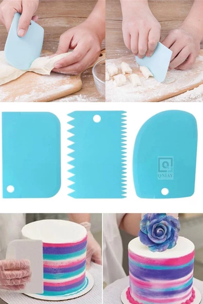 QNİAY 3lü Set Hamur Kesme Ve Kazıma Aparatı Hamur Pasta Börek Kek Çörek Şekillendirici Kesici Kazıyıcı Set - Resim 2