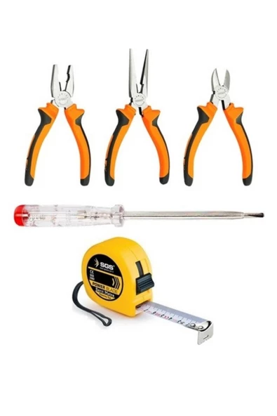 QNİAY Mini Kargaburun Pense Yankeski 3'lü Set + Şerit Metre 3 Mt + Kontrol Kalemi