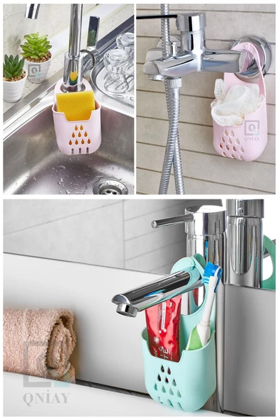 QNİAY Pratik Silikon Lavabo Düzenleyici Organizer Diş Fırça Sabun Vb. Lavabo Batarya Musluk Askılı - Resim 5