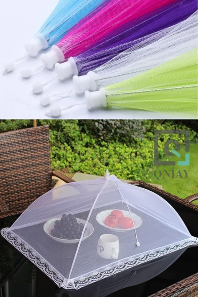 QNİAY Tül Sineklik Yiyecek Koruma Şemsiyesi, Gıda Koruma Şemsiye Yemek Tül Sineklik Kamp Piknik - Resim 6