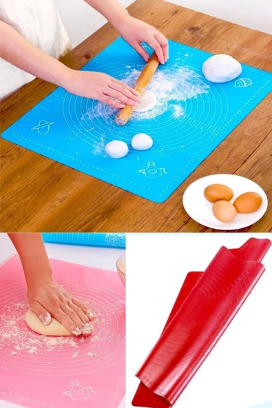 QNİAY Silikon Ölçekli Hamur Açma Matı Baklava Börek Ekmek Mantı Makarna Hamuru Yoğurma Matı - Resim 2