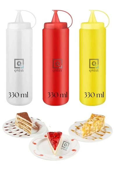 QNİAY Renkli 3 Adet Masa Üstü Yağlık Yağdanlık 330ml Zeytinyağı Sos Ketçap Mayonez Set Cafe Ev Restoran - 3