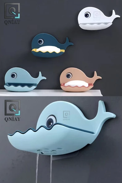 QNİAY Balina Şekli Sabunluk Kutusu Banyo Duş Sünger Saklama Kabı (1adet) Pratik Montaj Sabun Aksesuarları - Resim 4