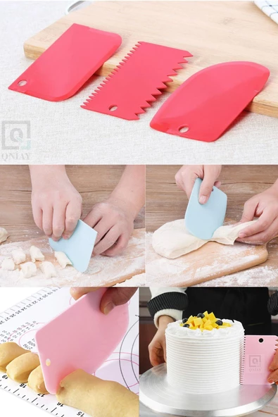 QNİAY 3lü Set Hamur Kesme Ve Kazıma Aparatı Hamur Pasta Börek Kek Çörek Şekillendirici Kesici Kazıyıcı Set - Resim 5