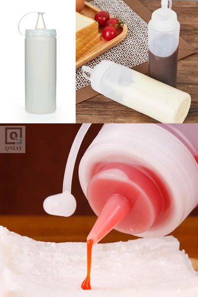 QNİAY Qchef Hazırlık Şişesi (1 ADET) Kapaklı Salata Sosu Zeytinyağı Ketçap Mayonez Sıkma Sosluk 500 ml - 3