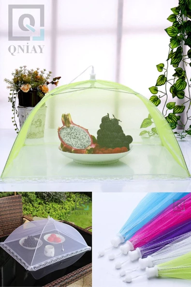 QNİAY Gıda Koruyucu Tül Kare Şemsiye Pratik Açılır Kapanır Kamp Gıda Koruyucu Cibinlik - Resim 2