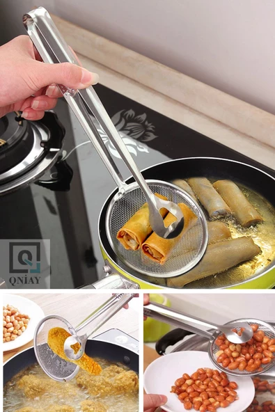 QNİAY Süzgeçli Kızartma Ve Haşlama Maşası Çelik Kevgir (1adet) - Resim 3