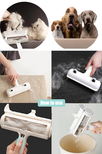 QNİAY Kedi Köpek Tüy Toplayıcı Hazneli 2 Yönlü Kazak Kıyafet Elbise Halı Yatak Kıl Toz Hav Tüy Toplayıcı - 3