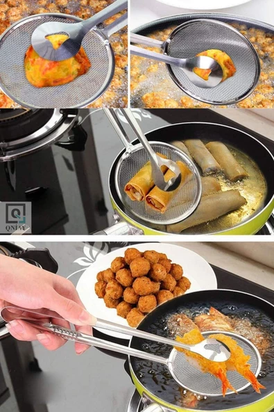 QNİAY Süzgeçli Kızartma Ve Haşlama Maşası Çelik Kevgir (1adet) - Resim 5
