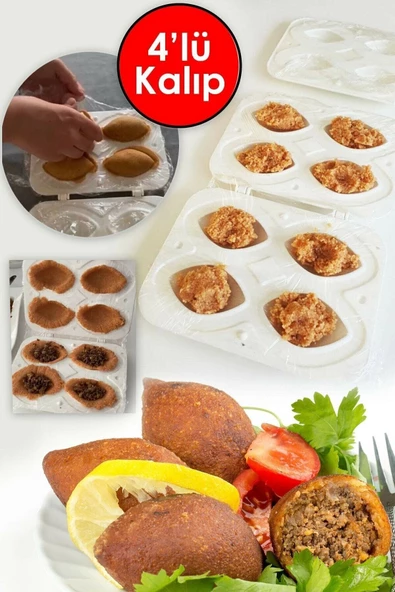 QNİAY Içli Köfte Aparatı 4'lü Içliköfte Kalıbı Pratik Içliköfte Yapma Aparatı
