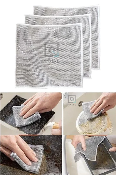 QNİAY Çok Fonksiyonlu Çizilmez Tel Bulaşık Bezi 3 Adet Çelik Tel Bulaşık Havlusu Tel Bulaşık Bezi - Resim 6