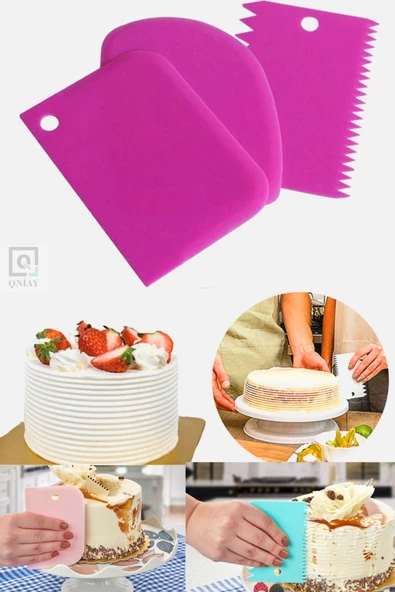 QNİAY 3'lü Pratik Hamur Kesme Aleti Spatulası Pasta Hamur Şekil Verme Şekillendirici Spatula Seti