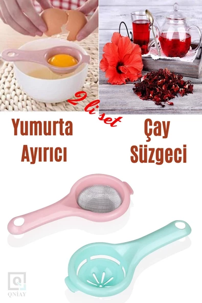 QNİAY Pratik 2'li Set Çay Süzgeci Ve Yumurta Akı Ayırıcısı Süzgeç Ayırıcı Aparat - 2
