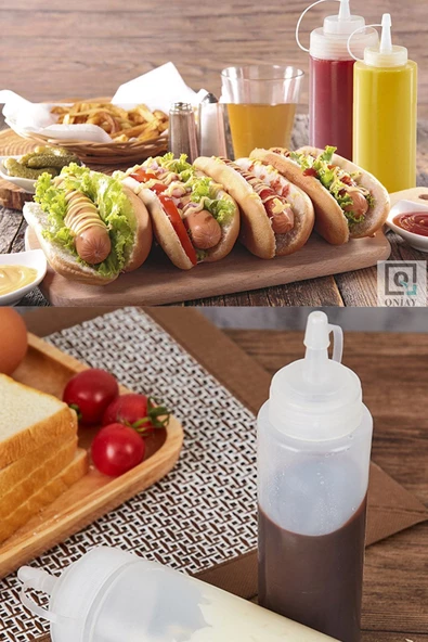 QNİAY 4 Adet Yağlık Sirkelik Sosluk Kapaklı 700 ml Ketçap Mayonez Kafe Ev Tipi Şişe - 2