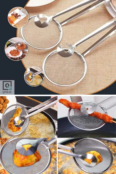 QNİAY Süzgeçli Kızartma Ve Haşlama Maşası Çelik Kevgir (1adet) ürün görseli 1