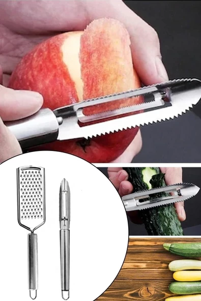 QNİAY El Rendesi Ve Soyacak Oyacak Seti Kabak Oyucu Patates Soyucu Sebze Doğrayıcı Öğütücü Mutfak Rendesi - Resim 2